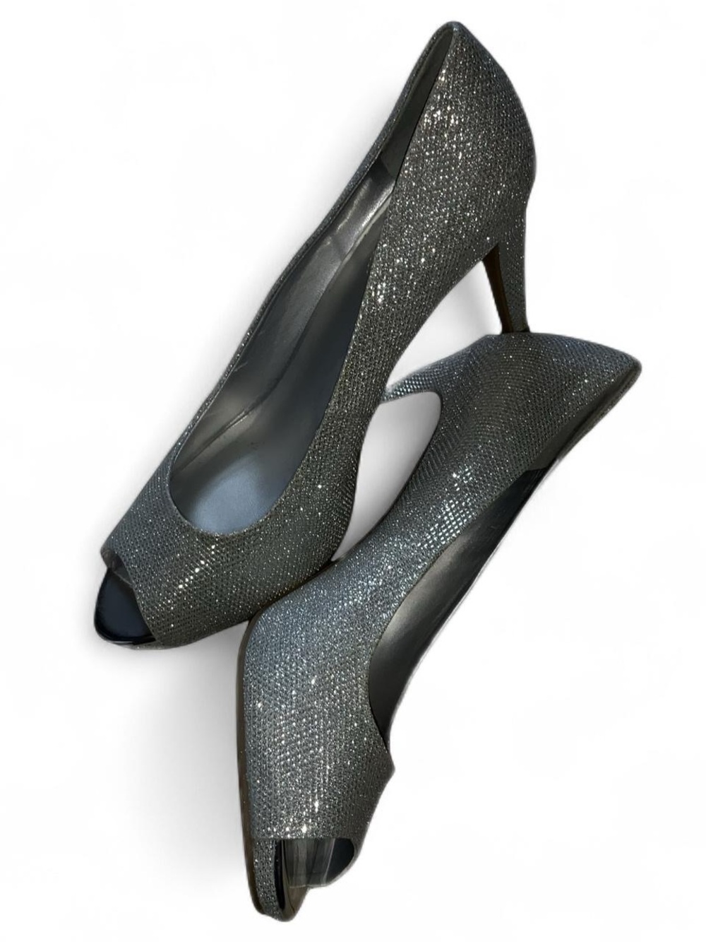 Bandolino Gunmetal Sparkle Peep-Toe Heels